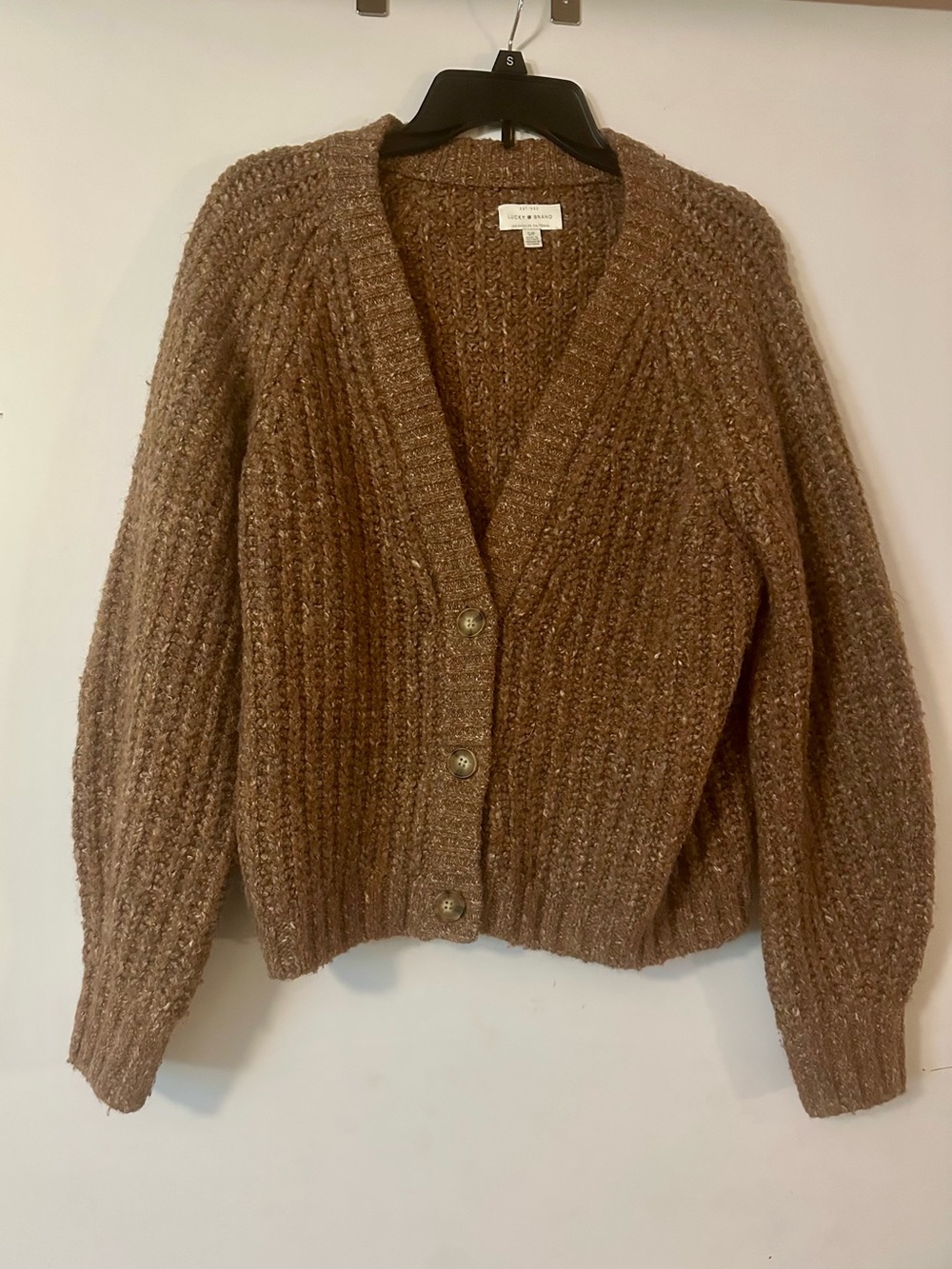 Lucky Brand Brown Chunky Knit V-Neck Cardigan Sweater Small - Picture 4 of 6